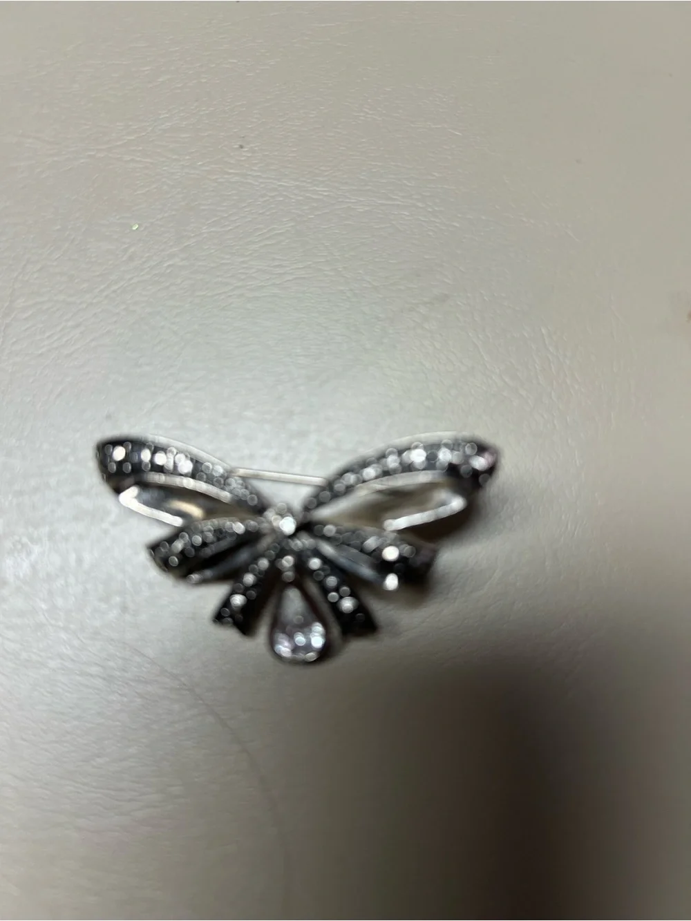 Silver Bow Brooch Pin with Clear Stones - Elegant Women's Jewelry